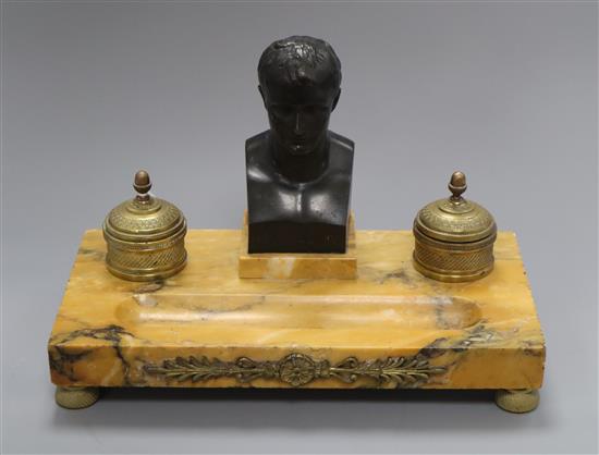 A Napoleonic style bronze and marble desk stand length 32cm